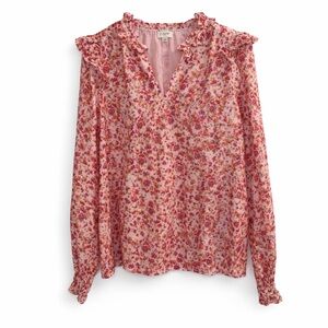 J.Crew Pink Floral Ruffle Collar Blouse MP | Romantic Chiffon Top